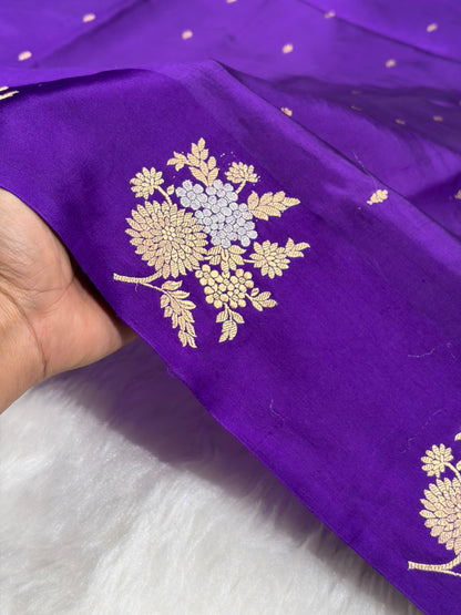 Purple Banarasi Shades Meena Boota Handwoven Pure Paper Silk RM-72
