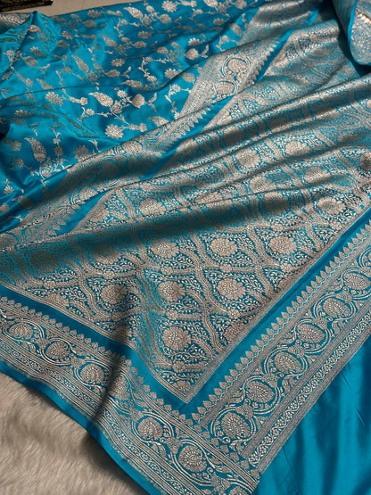 Light Firozi Shades Jaal Mashru Silk Saree MS42