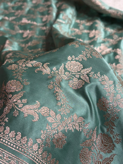 Sea Green Banarasi With Floral Jaal Pattern Mashru Silk Saree MSM-130