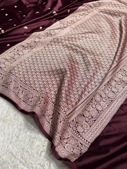 Banarasi Dark Garnet Shades Booti Mashru Silk Saree MS73