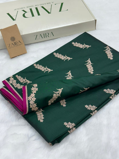 Dark Bottle Green Motif Mashru Silk Saree MSM 42