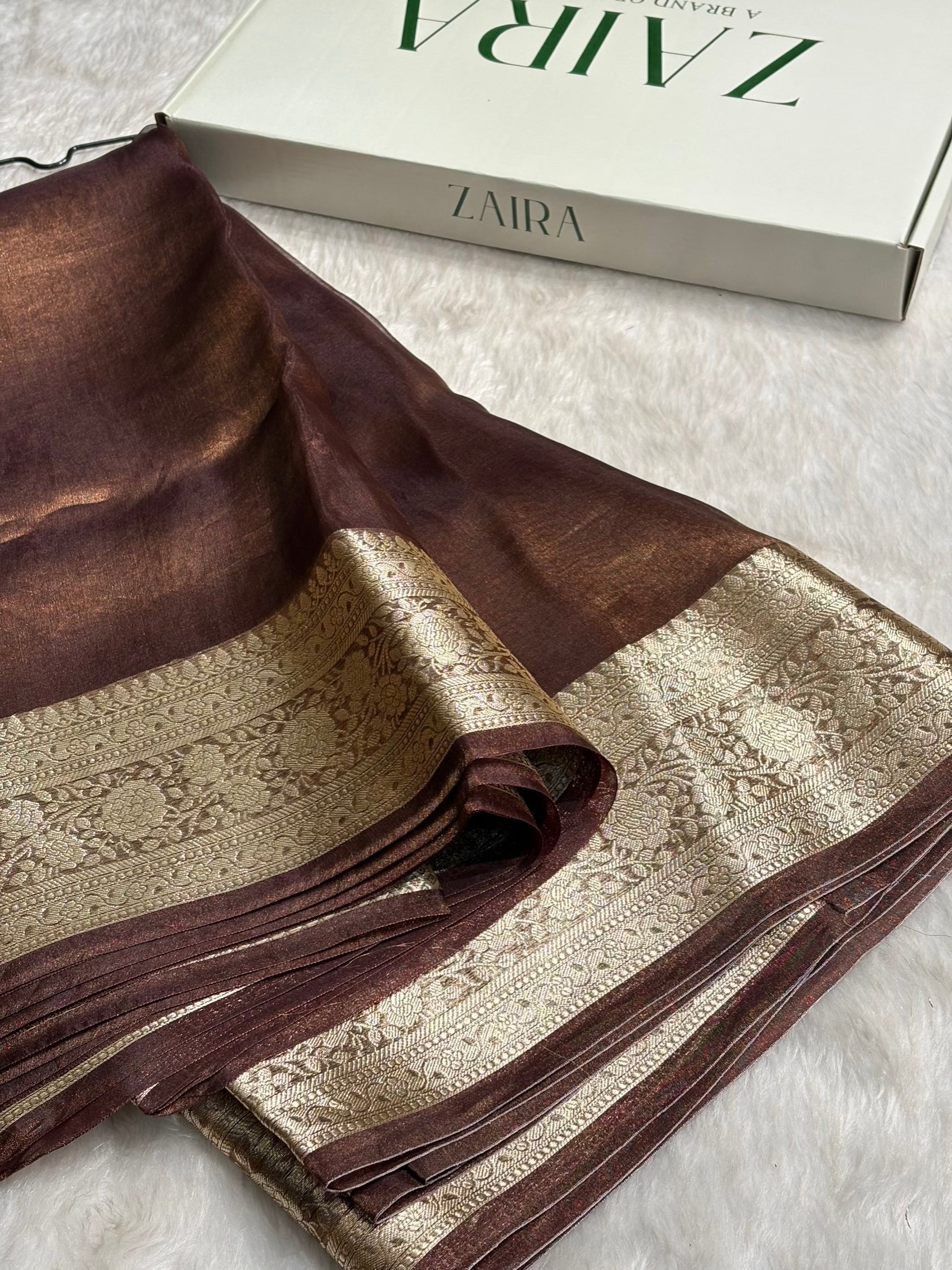 Chocolate Shades Pure Tissue Silk Saree with Brocade Blouse PT-08