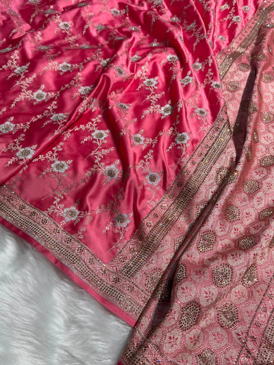 Peach Bananasi Jaal Mashru Silk Saree with Swarovski Work BMCS08
