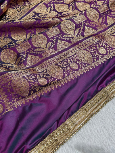 Banarasi Satin Katan Saree With Gotta Patti Boota in Cross Wine Shades SKGP98