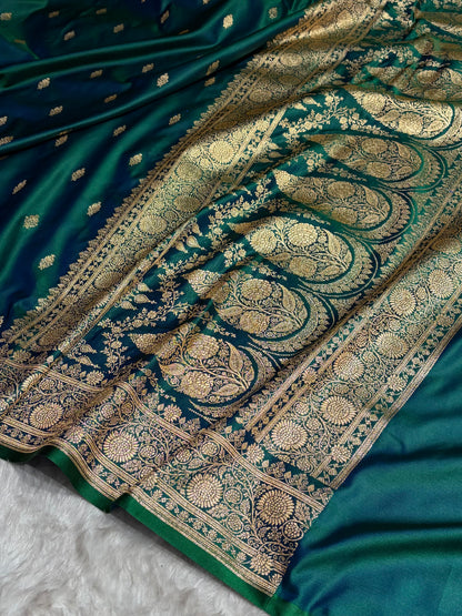 Banarasi Satin Katan Saree in Cross Green Shades SK82