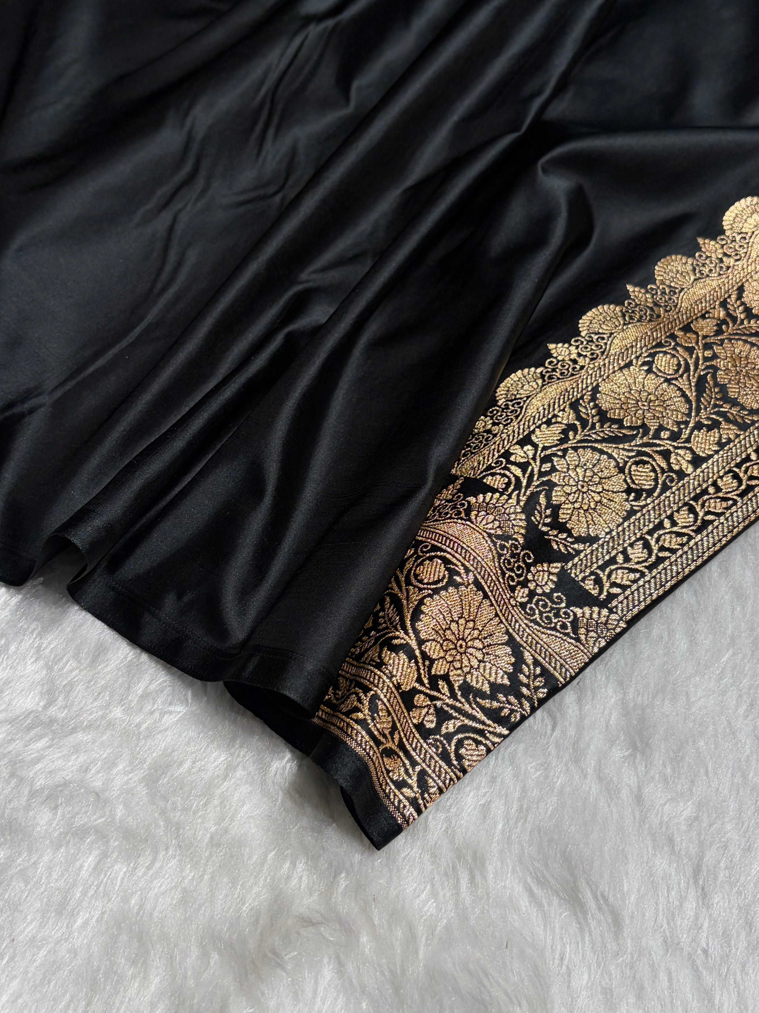 Black Floral Boota Pattern Satin Katan Silk saree SK45