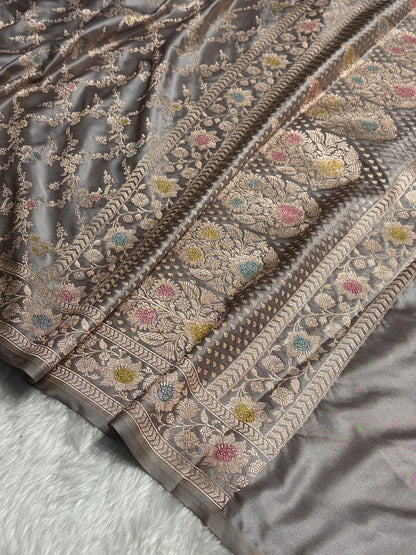 Gray Shade Minakari with Jaal Pattern Mashru Silk Saree MS56