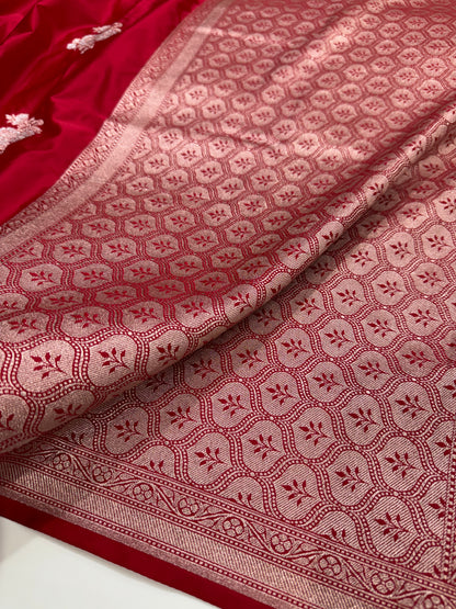 Tomato Red Sona Rupa Floral Motif Mashru Silk Saree