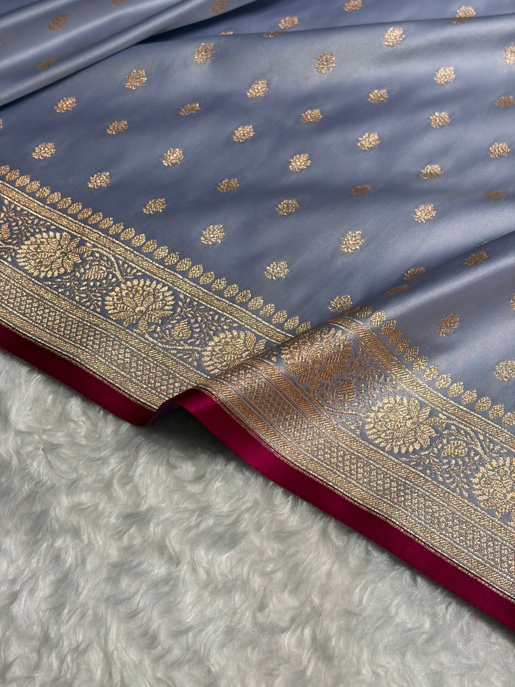 Banarasi Powder Blue Shades Booti Katan Silk Saree SK07