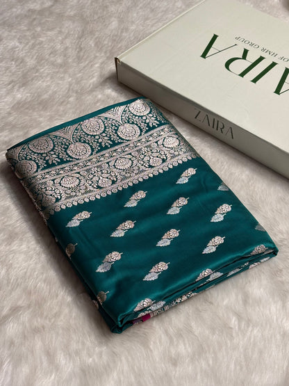 Cross Navy Shades Dual Floral Booti Mashru Silk Saree MSM-69