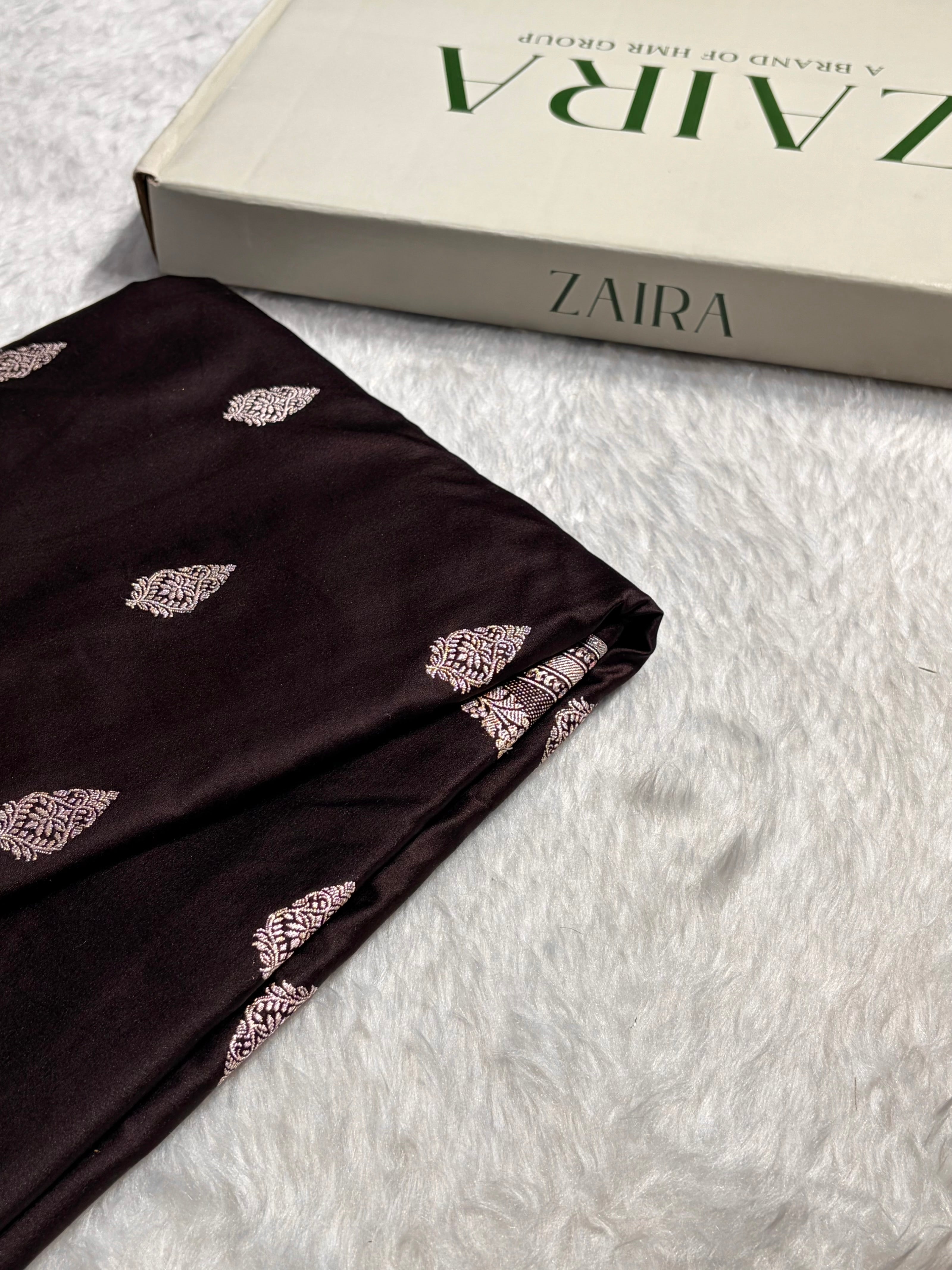 Dark Chocolate Shades Scallop Mashru Silk Saree MS20