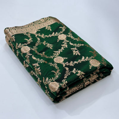 Ultra Light Weight Satin Silk Jaal in Bottle Green Shades SS14
