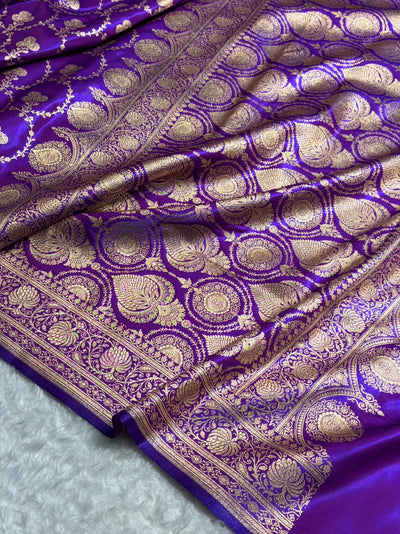 Banarasi Satin Silk Saree Jaal in Purple Shades SS23