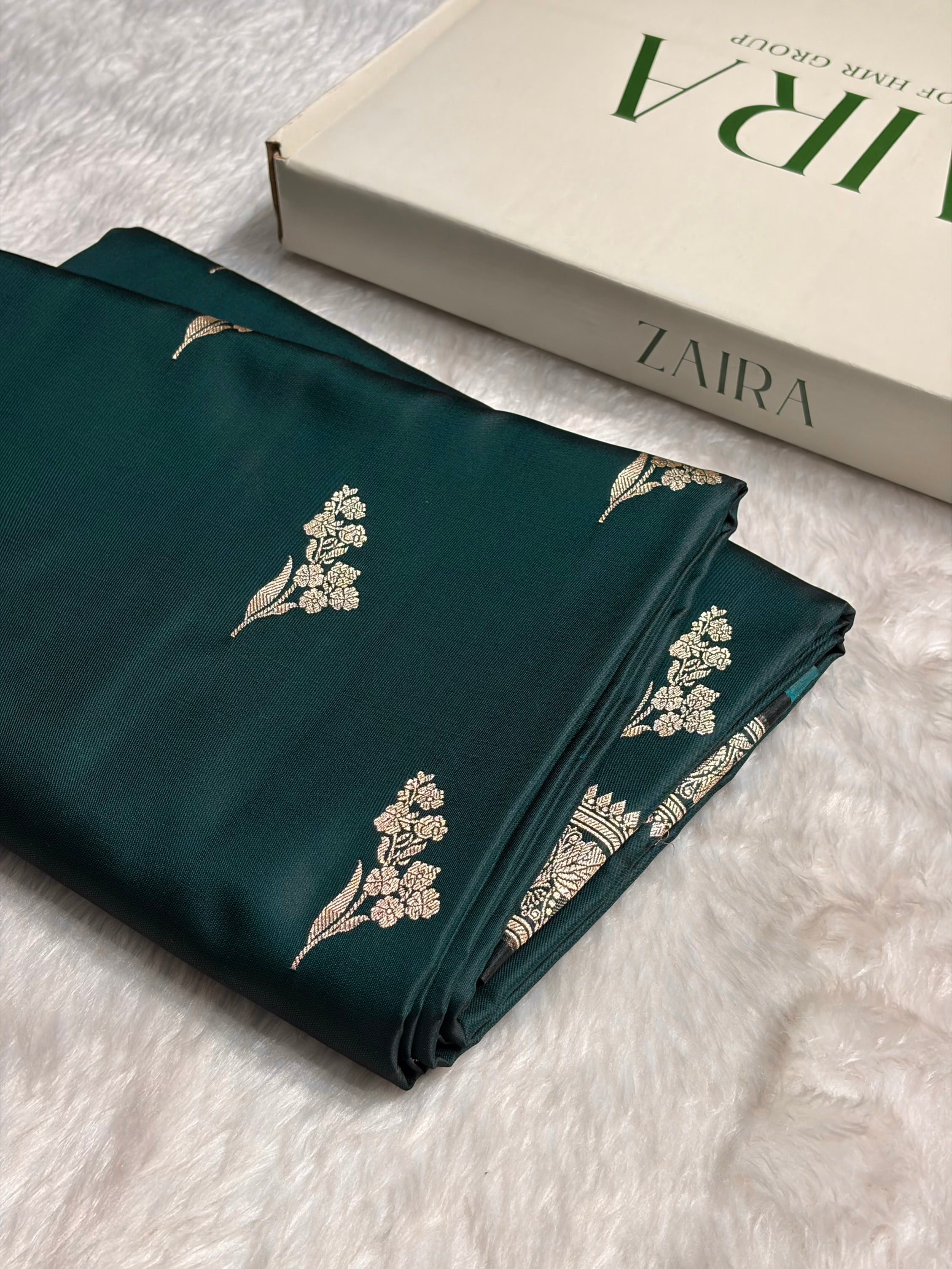 Dark Rama Boota With Floral Border Mashru Silk Saree MSM-97