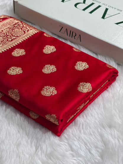 Banarasi Satin Katan Saree With Boota in Red Shades SK109