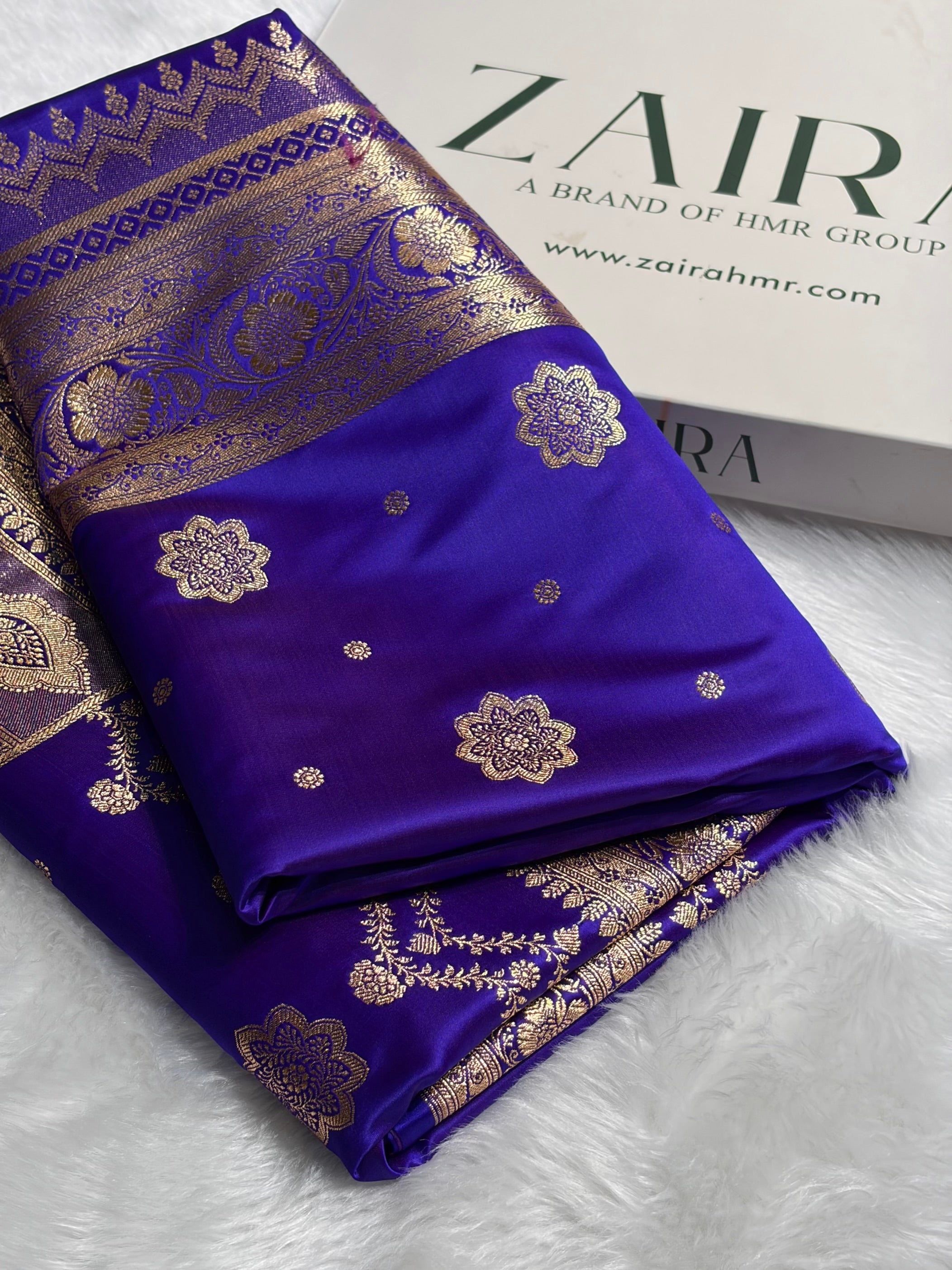 Banarasi Satin Katan Saree Floral Boota Pattern in Royal Purple Shades SK146