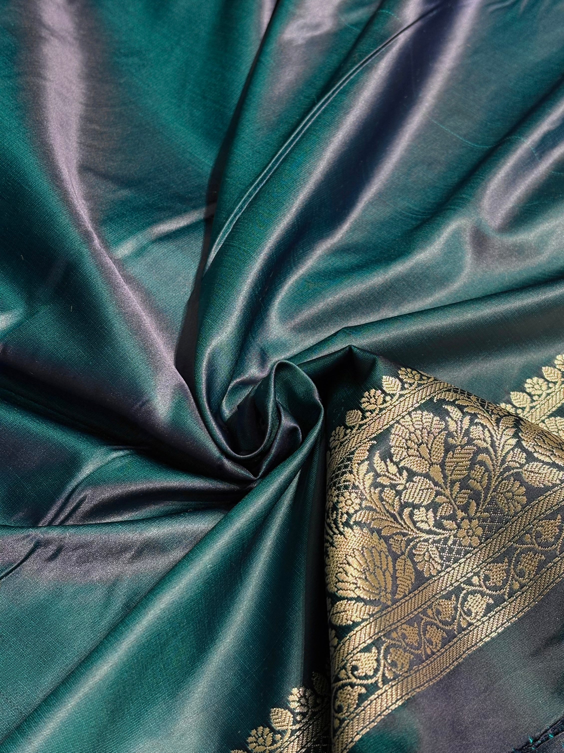 Cross Navy Shades Dual Floral Booti Mashru Silk Saree MSM-69