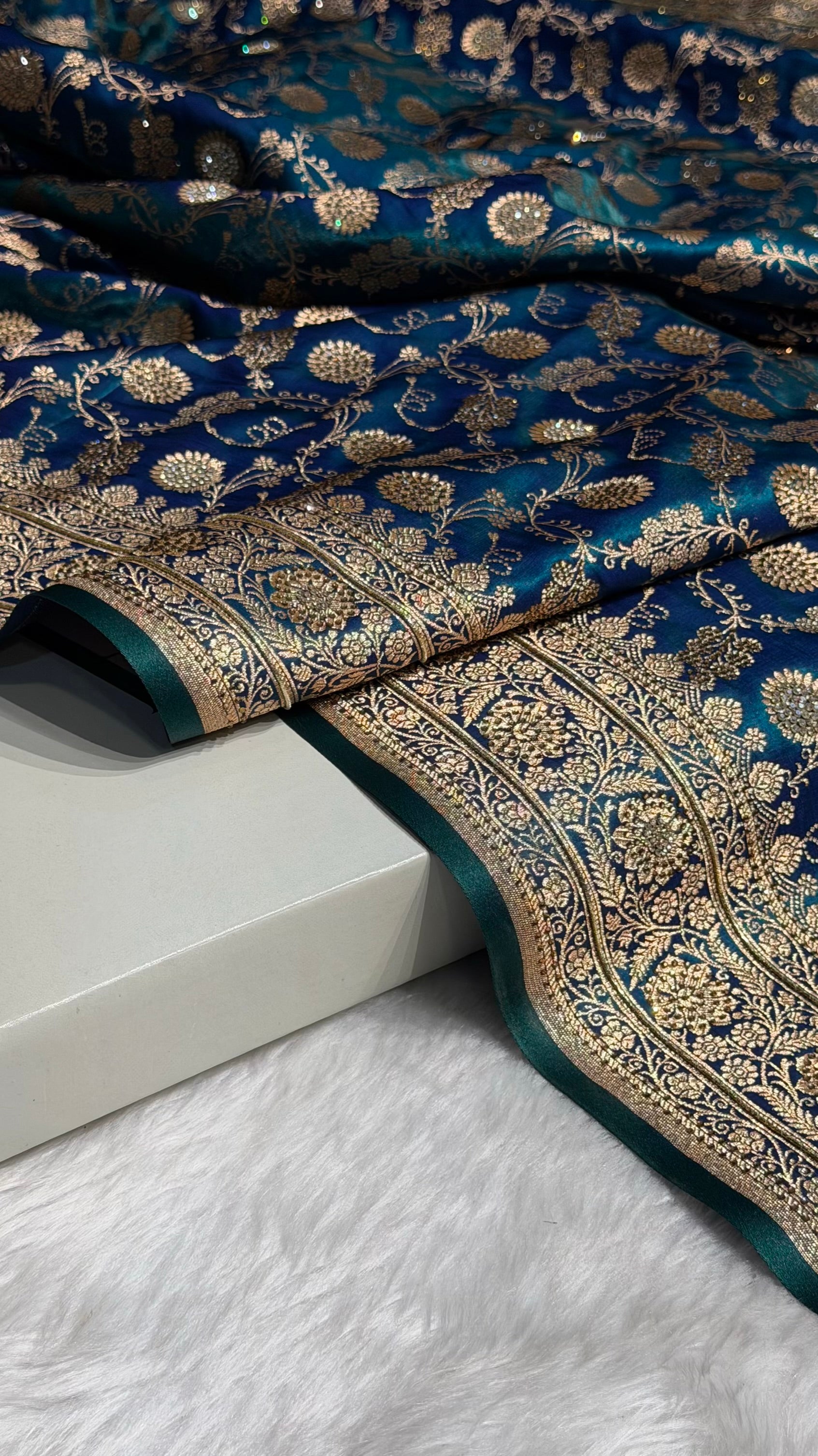 Peacock Satin Silk Jaal with Swavroski Work BSS17