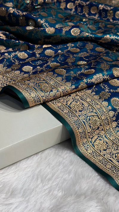 Peacock Satin Silk Jaal with Swavroski Work BSS17