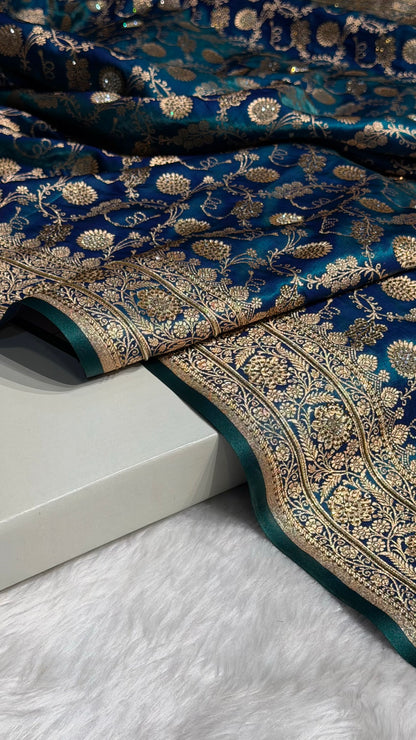 Peacock Satin Silk Jaal with Swavroski Work BSS17