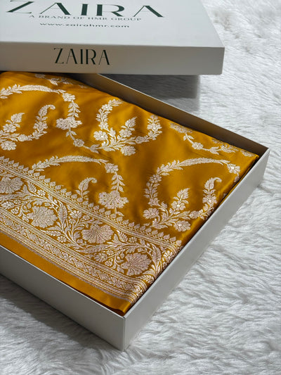Mustard Shades Banarasi With Floral Jaal Pattern Mashru Silk Saree MSM-132