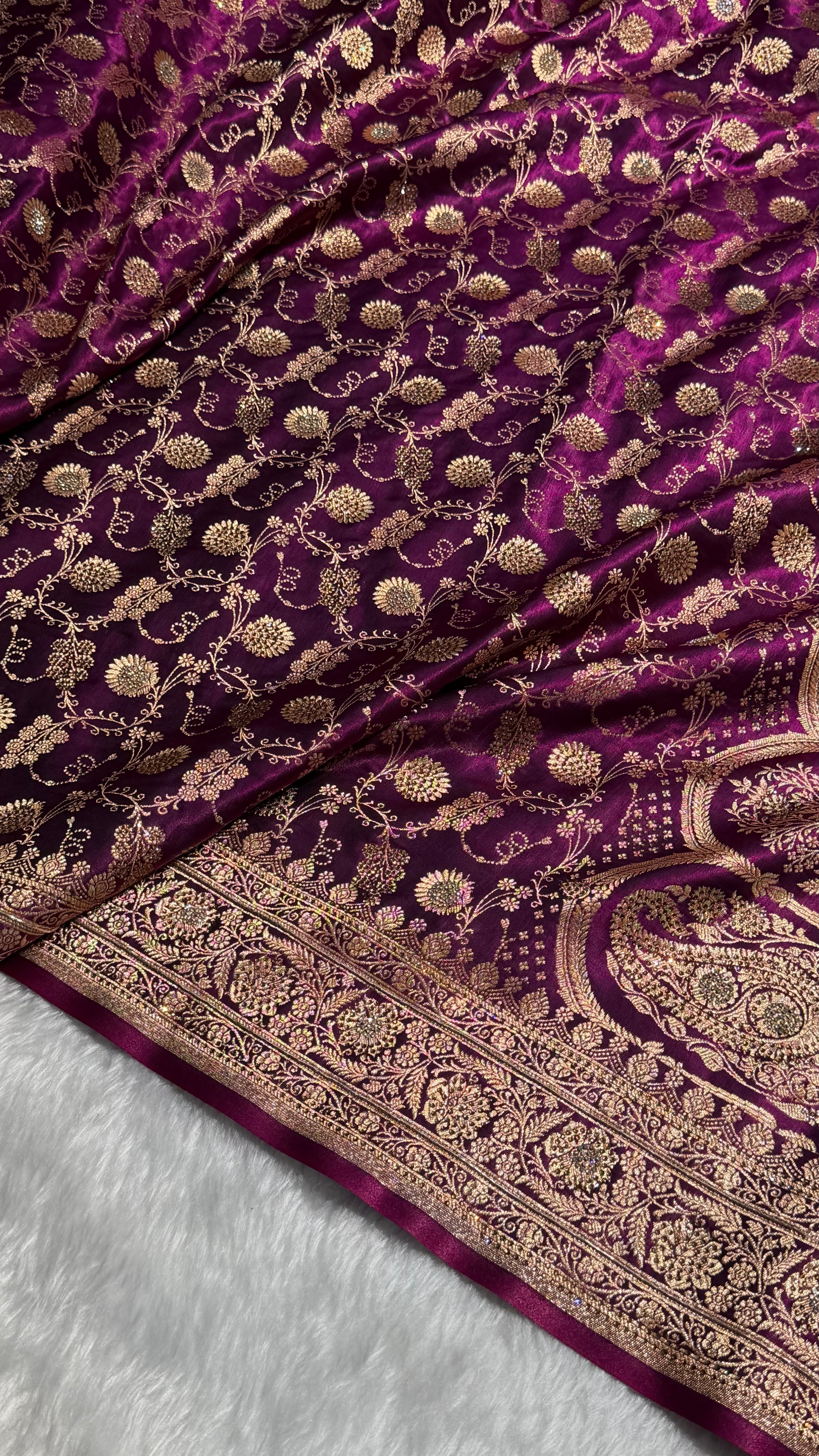 Banarasi Wine Satin Silk Jaal with Swavroski Work BSS17