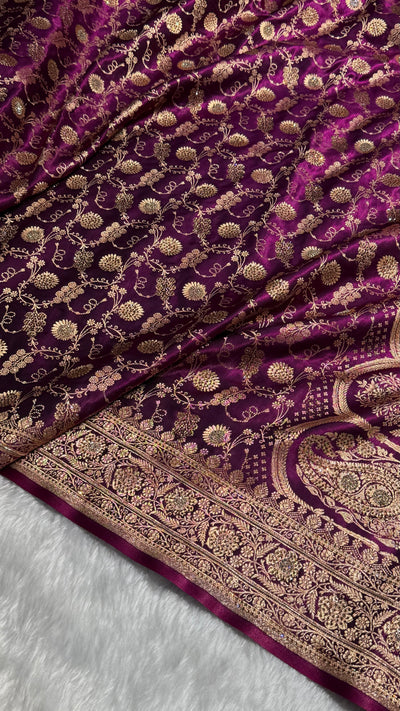 Banarasi Wine Satin Silk Jaal with Swavroski Work BSS17