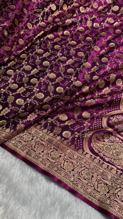 Banarasi Wine Satin Silk Jaal with Swavroski Work BSS17