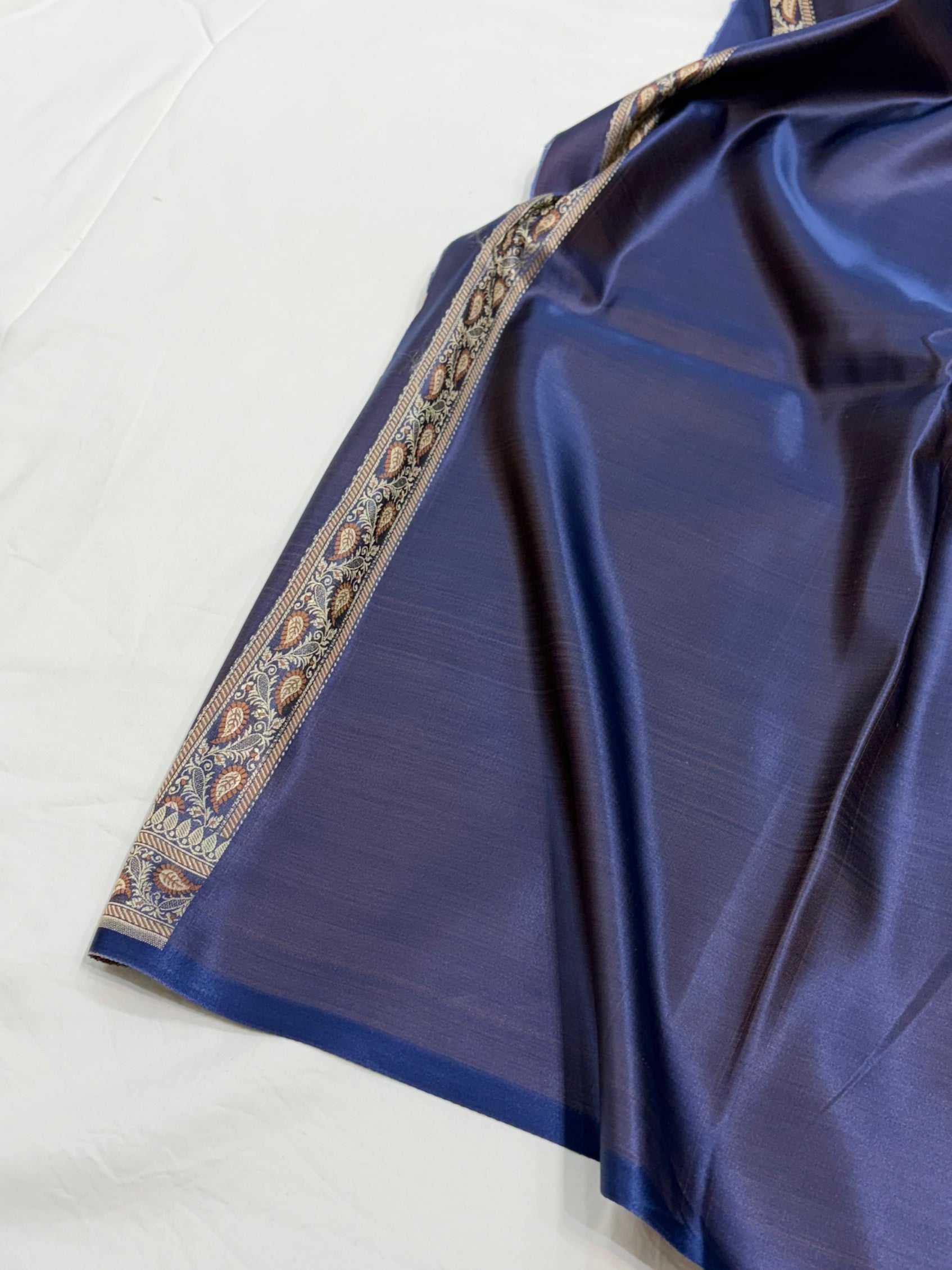 German Blue Shade With Tanchoi Pattern Katan Silk Saree