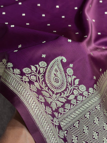 Cross Wine Shades Banarasi Boota Pattern Floral Mashru Silk Saree MSM-119