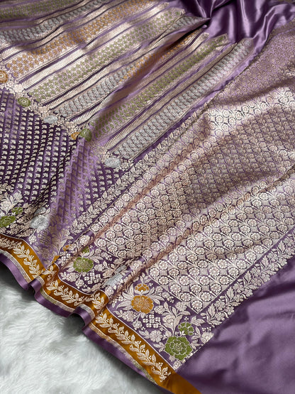 Lavender Shades Floral Minakari Skirt Border Mashru Silk Saree MSM-83