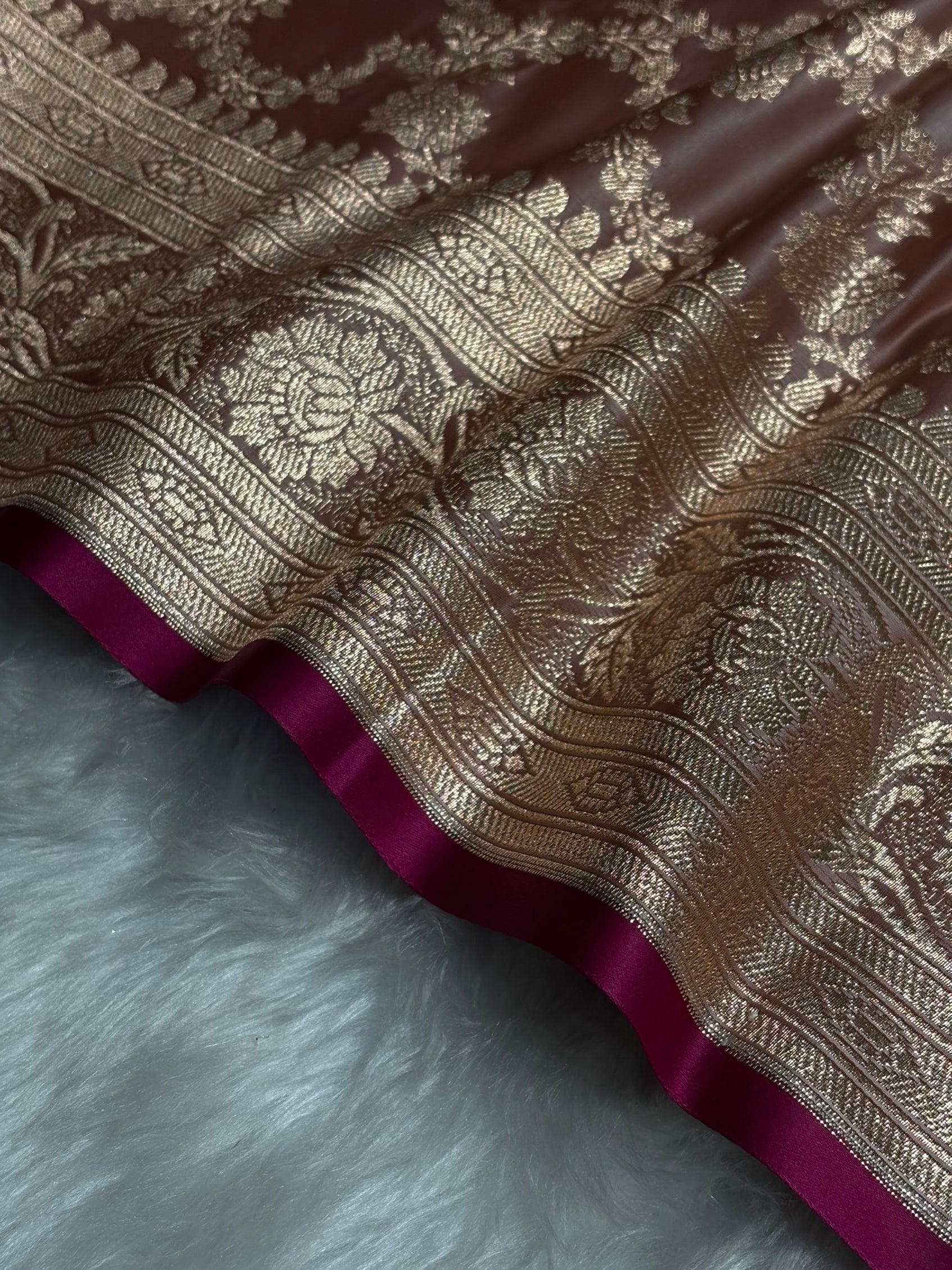 Dusty Peach Jaal Pattern Satin Katan Silk Saree SK25
