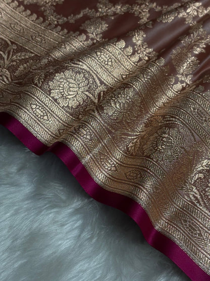 Dusty Peach Jaal Pattern Satin Katan Silk Saree SK25