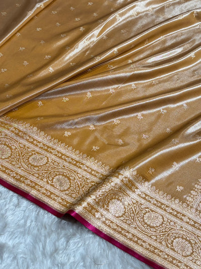 Banarasi Ivory Shades Cross Pattern Banarasi Satin Silk Saree SS52