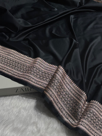 Banarasi Plain Black Shades With Minakari Pallu Mashru Silk Saree MS82