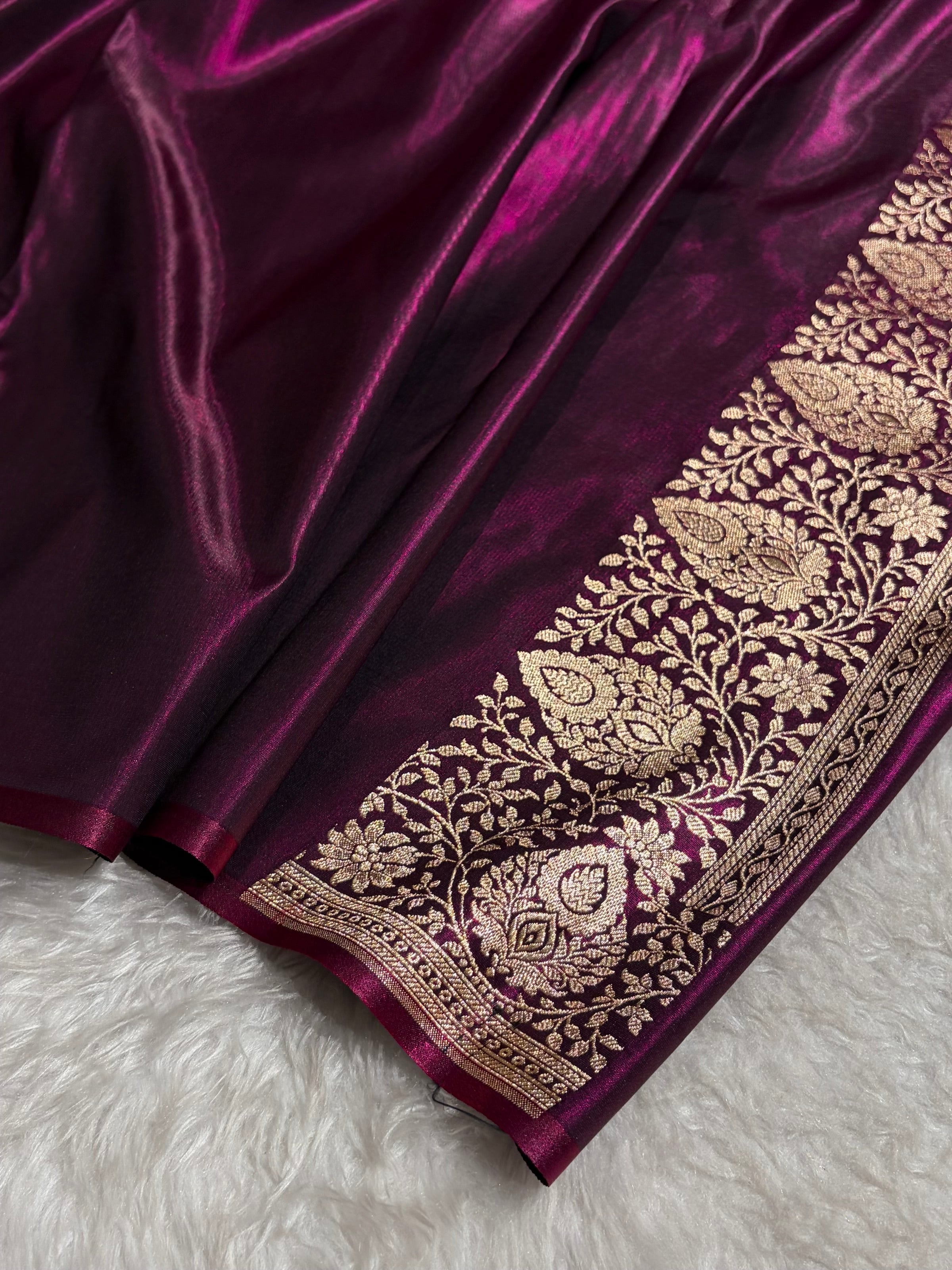 Satin Silk Saree Floral Boota in Wine Shades SS28