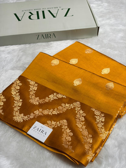Mustard Shades Boota Handwoven Pure Paper Silk RM-13
