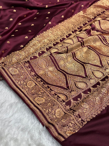 Banarasi Satin Katan Saree With Boota in Chocolate Shades SK104