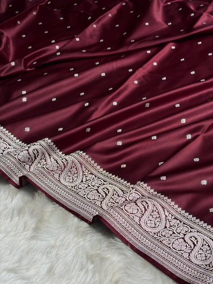 Garnet Tone Booti Mashru Silk Saree MS06