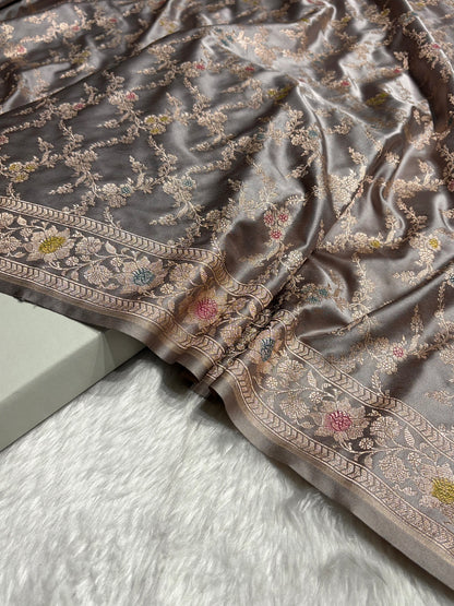 Gray Shade Minakari with Jaal Pattern Mashru Silk Saree MS56