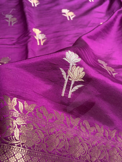 Magentic Wine Shade Flower Boota Pure Caramel Mango Silk Saree CS-16