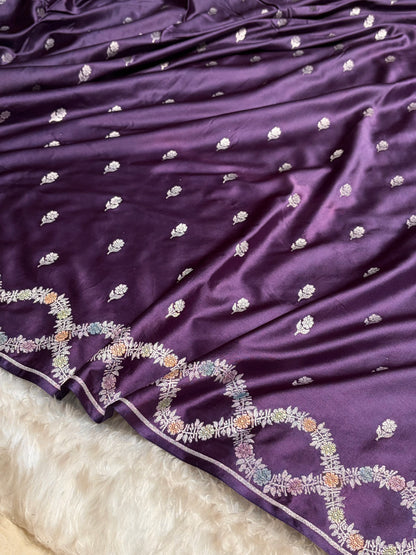 Purple Shades Banarasi Minakari Scallop Floral Booti Mashru Silk Saree MS46