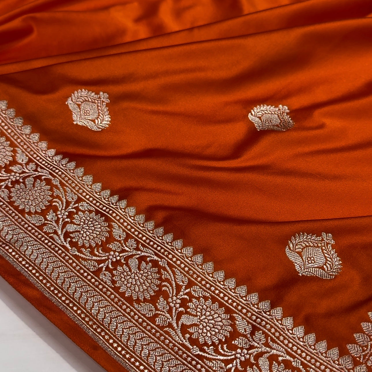 Orange Floral Motif Mashru Silk Saree