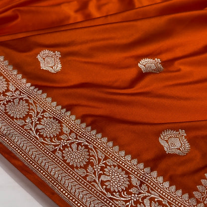 Orange Floral Motif Mashru Silk Saree