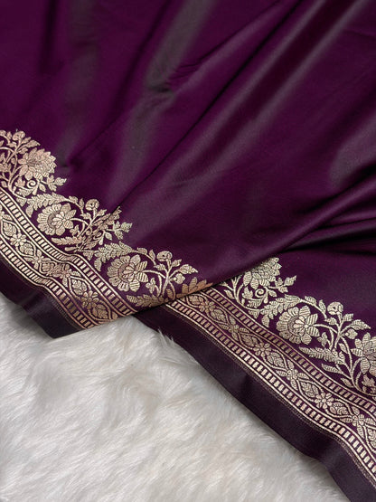 Dark Purple Boota With Floral Border Mashru Silk Saree MSM-94