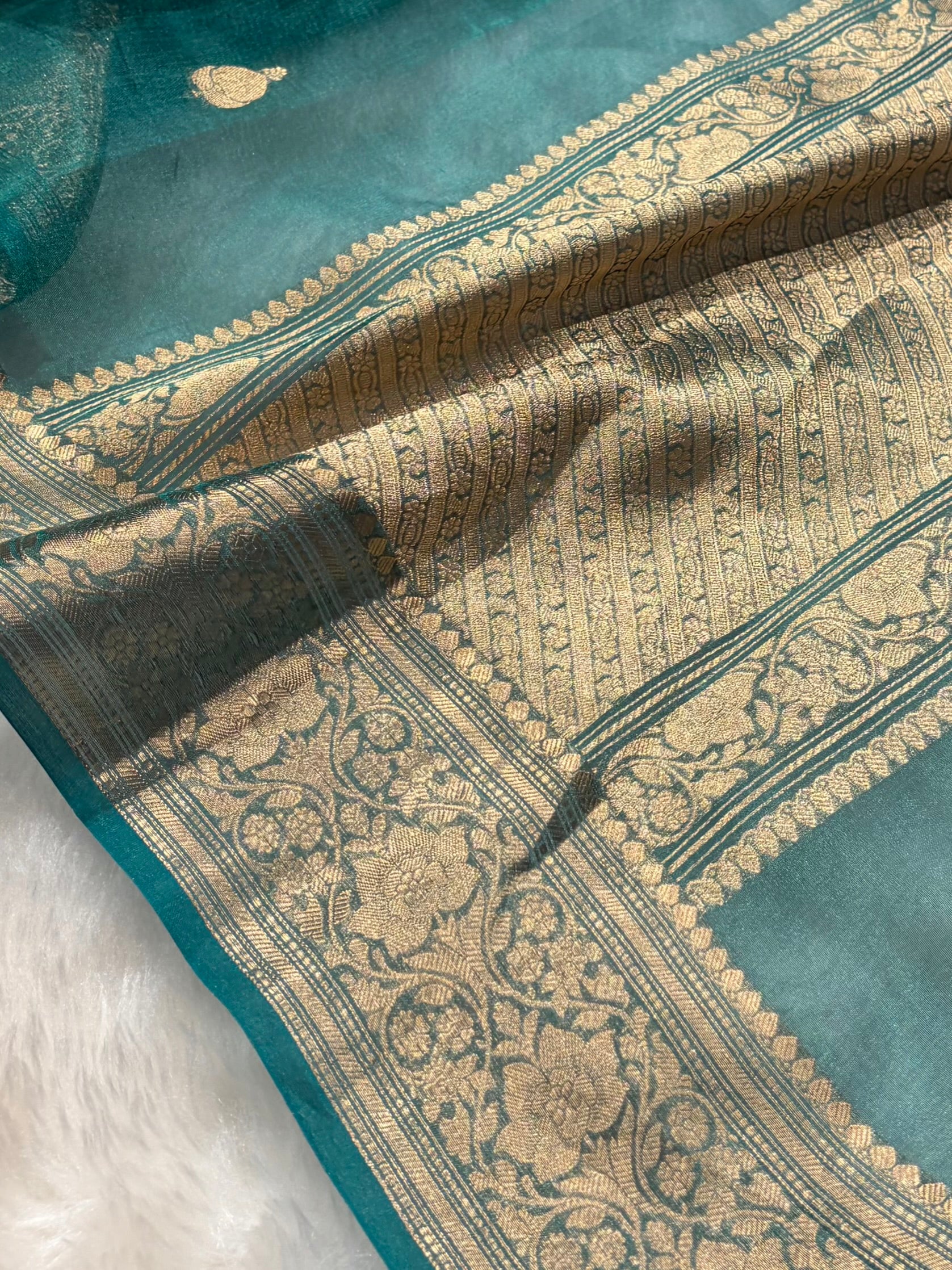 Rama Bananasi Floral Shades Pure Tissue Silk Saree PT-38