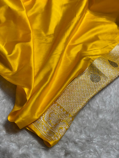 Yellow Shades With Banarasi Swarovski Stone Work Boota Mashru Silk Saree BMCS51