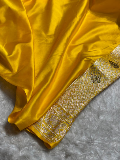 Yellow Shades With Banarasi Swarovski Stone Work Boota Mashru Silk Saree BMS51