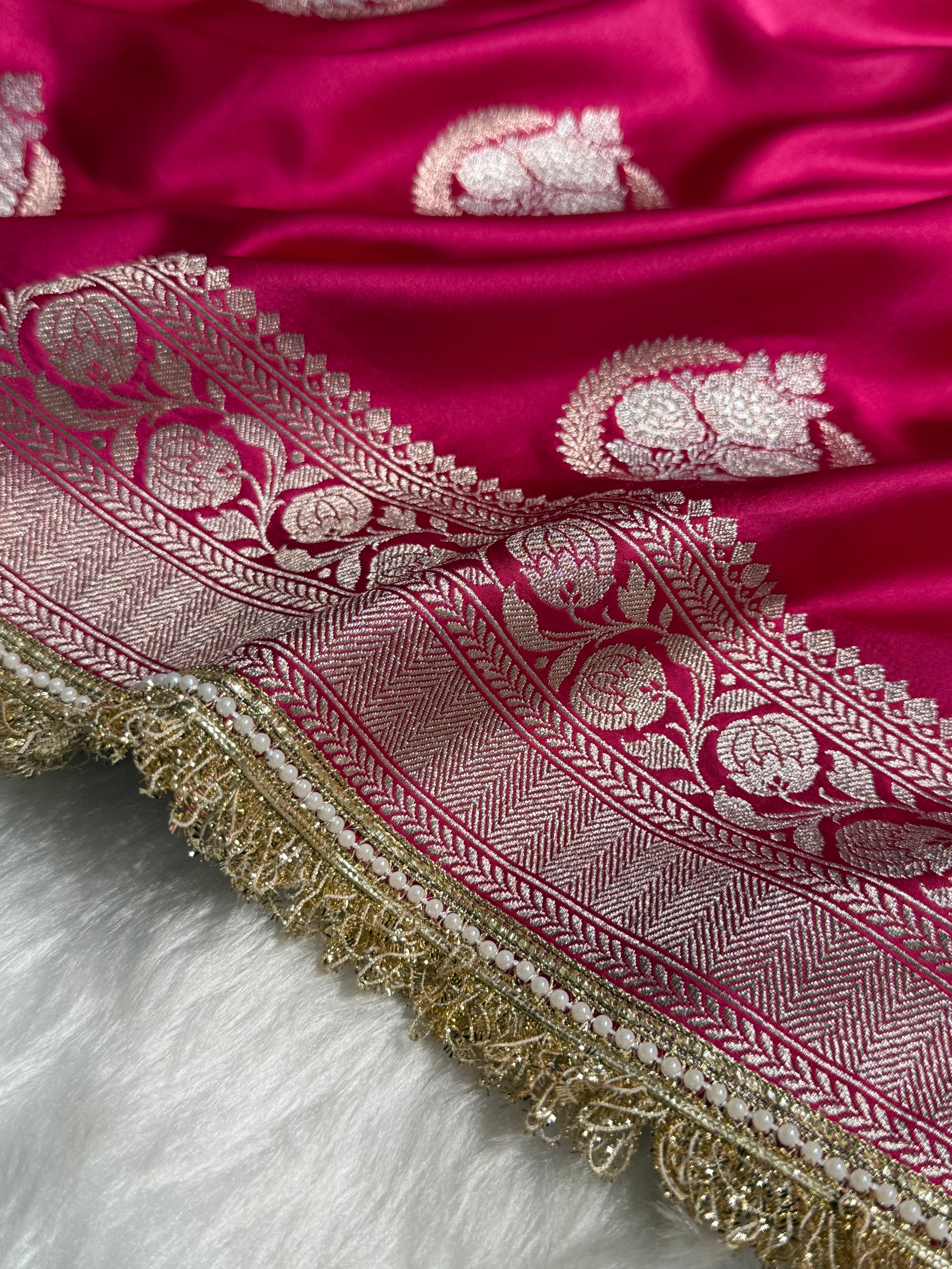 Rani Minakari Boota Mashru Silk Saree With Gota Patti