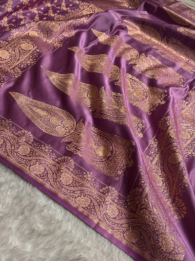 Banarasi Satin Katan Saree Jaal Pattern In Dusty Lavender Shades SK133
